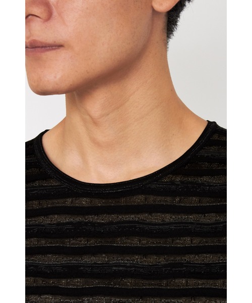 TORNADO MART（トルネードマート）の「ZERO by TORNADO MART∴ランダムタックボーダークルーネック半袖ニット（ニット/セーター・メンズ・ブラック/ホワイト・M/LL/L）」の13枚目の写真