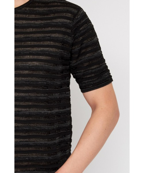 TORNADO MART（トルネードマート）の「ZERO by TORNADO MART∴ランダムタックボーダークルーネック半袖ニット（ニット/セーター・メンズ・ブラック/ホワイト・M/LL/L）」の14枚目の写真