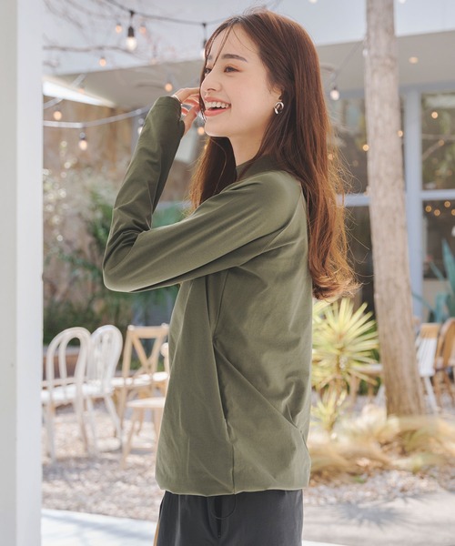 ラッシュガード ] 前後2way指穴付き裾ドロストトップス