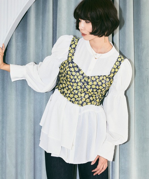 ELLEgirl（エルガール）の「フロントホックフラワービスチェ【ELLEgirl/エル ガール】（キャミソール・レディース・ブラック/ネイビー・FREE）」の3枚目の写真