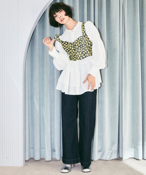 ELLEgirl（エルガール）の「フロントホックフラワービスチェ【ELLEgirl/エル ガール】（キャミソール・レディース・ブラック/ネイビー・FREE）」の7枚目の写真