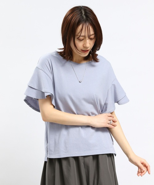 GLOBAL WORK Smile Seed Store（グローバルワーク スマイルシードストア）の「コットン袖2段フレアTシャツ/984094（Tシャツ/カットソー・レディース・サックスブルー/ライトベージュ/ブラック/ホワイト×ブラック/オフホワイト・X-LARGE/SMALL/MEDIUM/LARGE）」の5枚目の写真