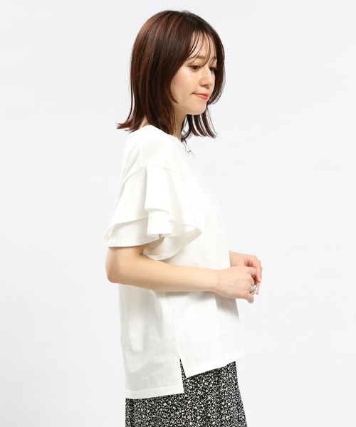 GLOBAL WORK Smile Seed Store（グローバルワーク スマイルシードストア）の「コットン袖2段フレアTシャツ/984094（Tシャツ/カットソー・レディース・サックスブルー/ライトベージュ/ブラック/ホワイト×ブラック/オフホワイト・X-LARGE/SMALL/MEDIUM/LARGE）」の11枚目の写真