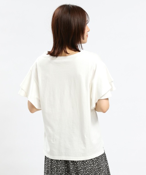 GLOBAL WORK Smile Seed Store（グローバルワーク スマイルシードストア）の「コットン袖2段フレアTシャツ/984094（Tシャツ/カットソー・レディース・サックスブルー/ライトベージュ/ブラック/ホワイト×ブラック/オフホワイト・X-LARGE/SMALL/MEDIUM/LARGE）」の12枚目の写真