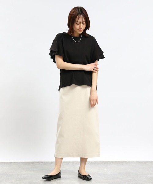 GLOBAL WORK Smile Seed Store（グローバルワーク スマイルシードストア）の「コットン袖2段フレアTシャツ/984094（Tシャツ/カットソー・レディース・サックスブルー/ライトベージュ/ブラック/ホワイト×ブラック/オフホワイト・X-LARGE/SMALL/MEDIUM/LARGE）」の13枚目の写真