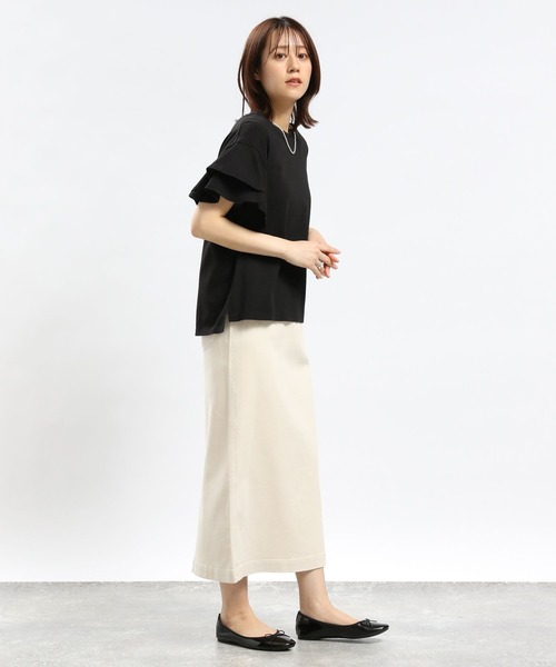 GLOBAL WORK Smile Seed Store（グローバルワーク スマイルシードストア）の「コットン袖2段フレアTシャツ/984094（Tシャツ/カットソー・レディース・サックスブルー/ライトベージュ/ブラック/ホワイト×ブラック/オフホワイト・X-LARGE/SMALL/MEDIUM/LARGE）」の14枚目の写真