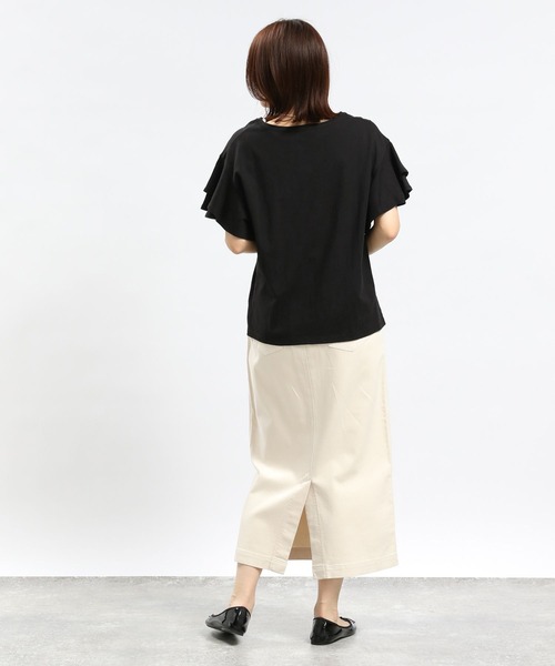 GLOBAL WORK Smile Seed Store（グローバルワーク スマイルシードストア）の「コットン袖2段フレアTシャツ/984094（Tシャツ/カットソー・レディース・サックスブルー/ライトベージュ/ブラック/ホワイト×ブラック/オフホワイト・X-LARGE/SMALL/MEDIUM/LARGE）」の15枚目の写真