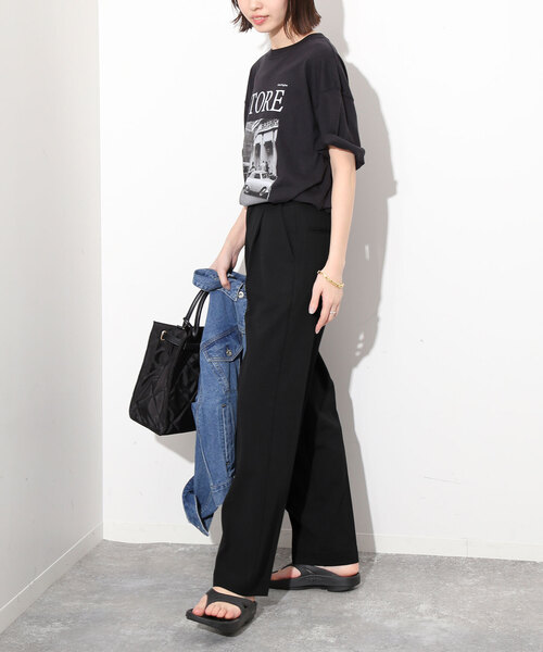 SLOBE IENA(スローブイエナ)の「《WEB/一部店舗限定》クレータークロスバックゴムセミストレートパンツ(スラックス・レディース・ブラック/グレー・38/36)」の5枚目の写真