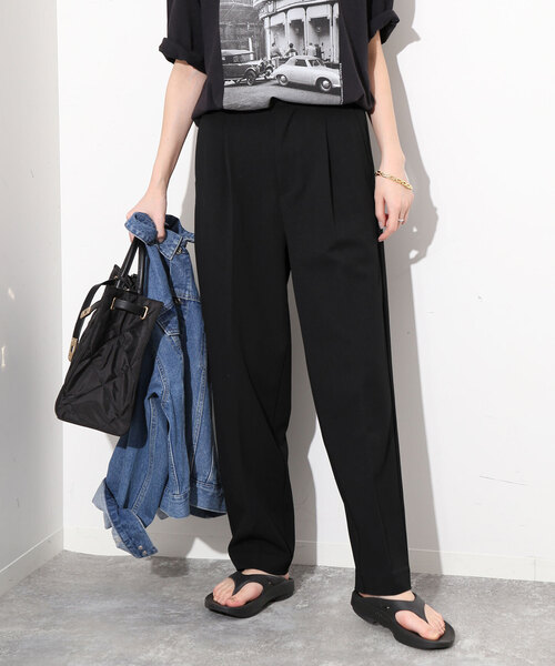 SLOBE IENA(スローブイエナ)の「《WEB/一部店舗限定》クレータークロスバックゴムセミストレートパンツ(スラックス・レディース・ブラック/グレー・38/36)」の7枚目の写真
