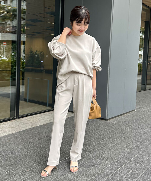 SLOBE IENA(スローブイエナ)の「《WEB/一部店舗限定》クレータークロスバックゴムセミストレートパンツ(スラックス・レディース・ブラック/グレー・38/36)」の10枚目の写真