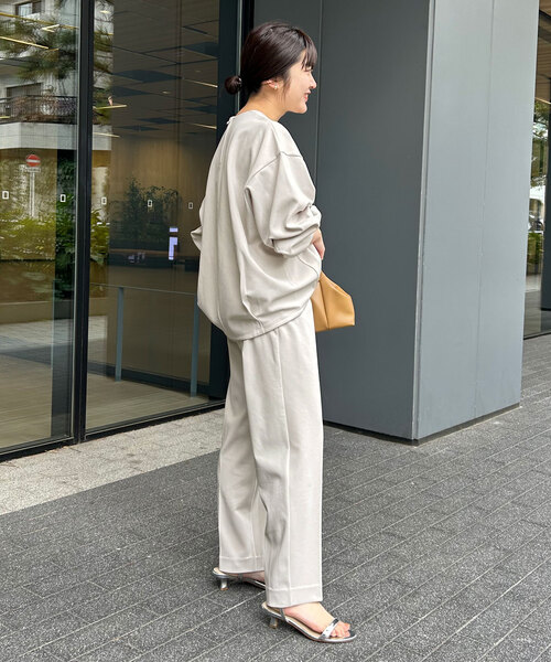 SLOBE IENA(スローブイエナ)の「《WEB/一部店舗限定》クレータークロスバックゴムセミストレートパンツ(スラックス・レディース・ブラック/グレー・38/36)」の13枚目の写真