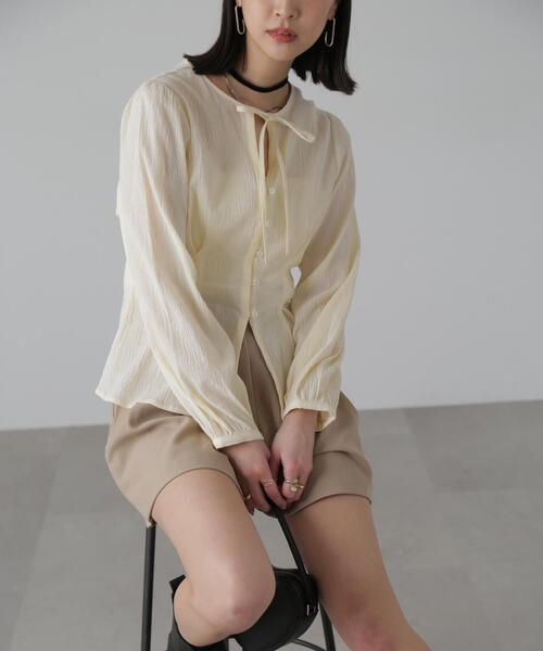 FREE'S MART（フリーズマート）の「◆ドビーストライプチュニックシャツ（シャツ/ブラウス・レディース・ホワイト/イエロー/ライトグリーン・FREE）」の6枚目の写真