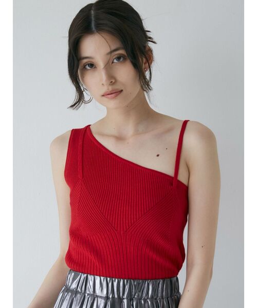 MURUA（ムルーア）の「アシメショルダーオープンニット（ニット/セーター・レディース・ネイビー/レッド/ブラック/グレー・FREE）」の4枚目の写真