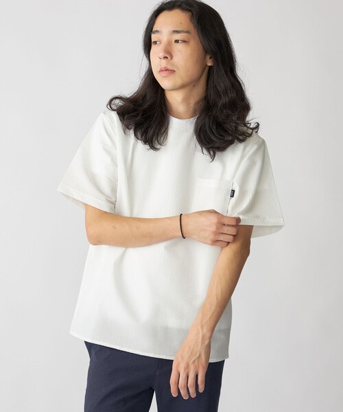 SHIPS(シップス)の「SHIPS: COOLMAX(R) シアサッカー Tシャツ(Tシャツ/カットソー・メンズ・ネイビー/ライトグレー/ブラック/ホワイト/ダークブルー/ライトブルー・SMALL/MEDIUM/LARGE/X-LARGE)」の3枚目の写真
