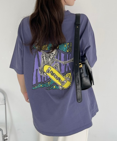Ada.(エイダ)の「AIR WALK ピグメント加工 半袖 プリント ドクロ Tシャツ(Tシャツ/カットソー・レディース・ブラック/ネイビー/オフホワイト・M/L)」の3枚目の写真