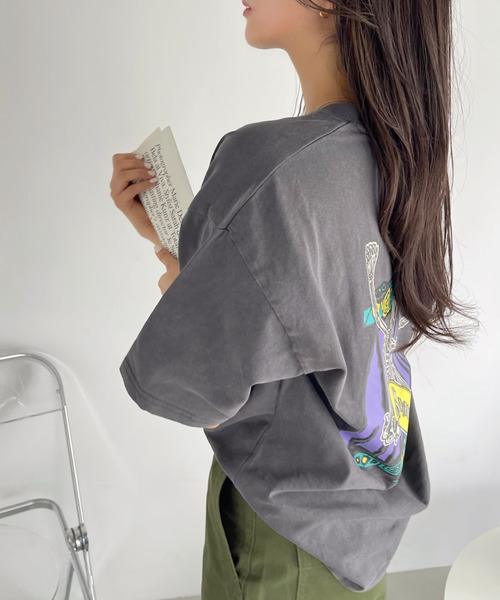 Ada.(エイダ)の「AIR WALK ピグメント加工 半袖 プリント ドクロ Tシャツ(Tシャツ/カットソー・レディース・ブラック/ネイビー/オフホワイト・M/L)」の17枚目の写真