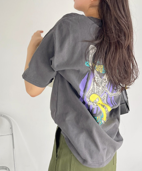 Ada.(エイダ)の「AIR WALK ピグメント加工 半袖 プリント ドクロ Tシャツ(Tシャツ/カットソー・レディース・ブラック/ネイビー/オフホワイト・M/L)」の18枚目の写真