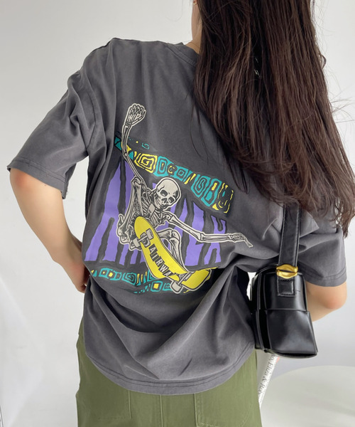 Ada.(エイダ)の「AIR WALK ピグメント加工 半袖 プリント ドクロ Tシャツ(Tシャツ/カットソー・レディース・ブラック/ネイビー/オフホワイト・M/L)」の19枚目の写真
