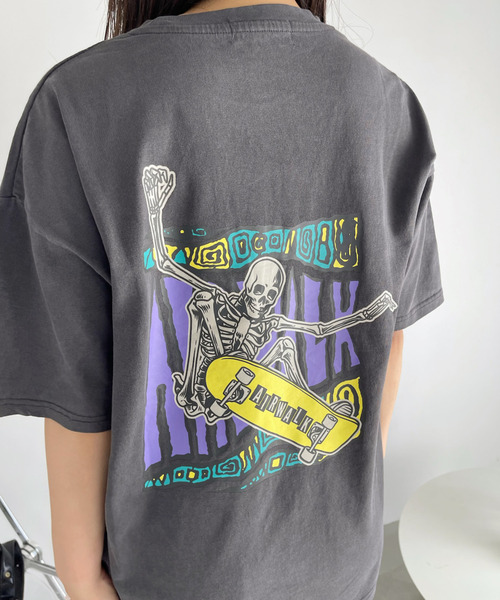 Ada.(エイダ)の「AIR WALK ピグメント加工 半袖 プリント ドクロ Tシャツ(Tシャツ/カットソー・レディース・ブラック/ネイビー/オフホワイト・M/L)」の7枚目の写真