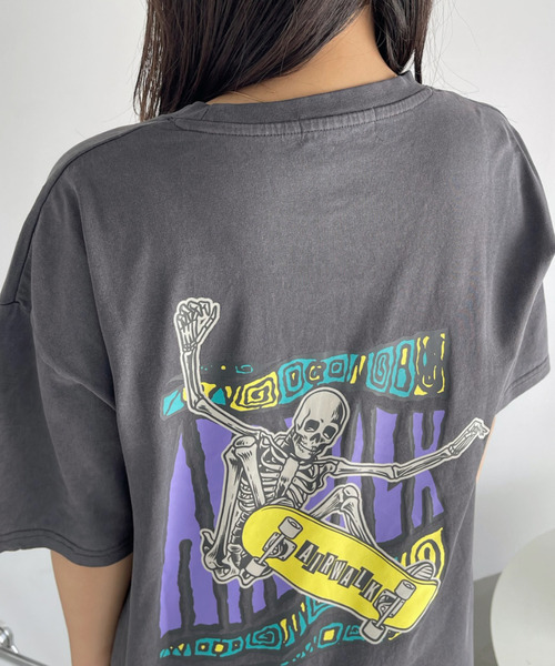 Ada.(エイダ)の「AIR WALK ピグメント加工 半袖 プリント ドクロ Tシャツ(Tシャツ/カットソー・レディース・ブラック/ネイビー/オフホワイト・M/L)」の8枚目の写真