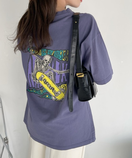 Ada.(エイダ)の「AIR WALK ピグメント加工 半袖 プリント ドクロ Tシャツ(Tシャツ/カットソー・レディース・ブラック/ネイビー/オフホワイト・M/L)」の9枚目の写真