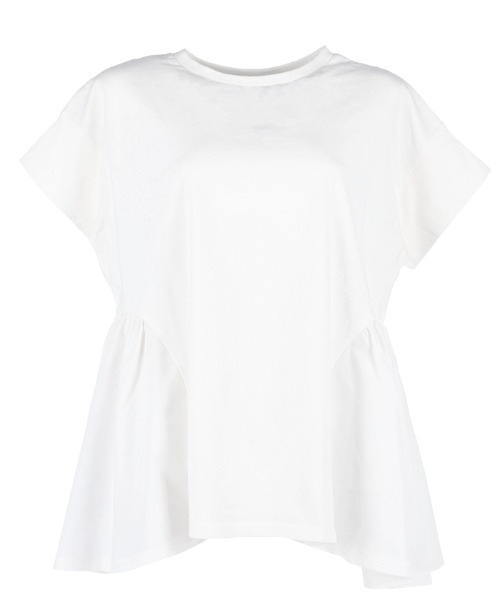 F/CE 異素材シャツ セール】異素材切り替えギャザーフレアトップス（Tシャツ