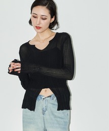 キーネックメッシュトップス