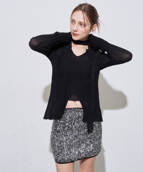 MOCOA'S(モコアズ)の「キーネックメッシュトップス(Tシャツ/カットソー・レディース・ホワイト/ブラック・FREE)」の16枚目の写真