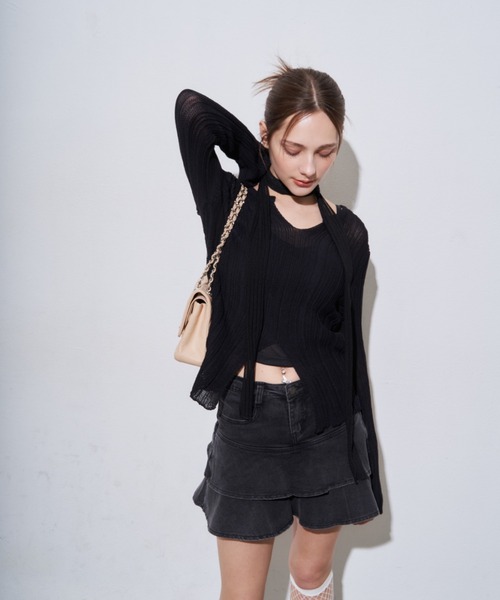 MOCOA'S(モコアズ)の「キーネックメッシュトップス(Tシャツ/カットソー・レディース・ホワイト/ブラック・FREE)」の8枚目の写真