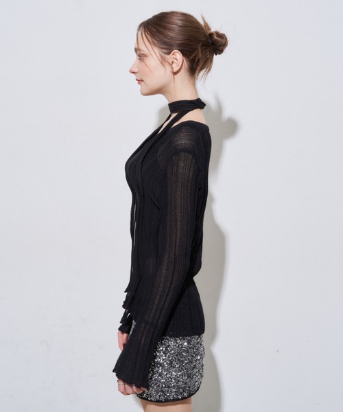 MOCOA'S(モコアズ)の「キーネックメッシュトップス(Tシャツ/カットソー・レディース・ホワイト/ブラック・FREE)」の13枚目の写真