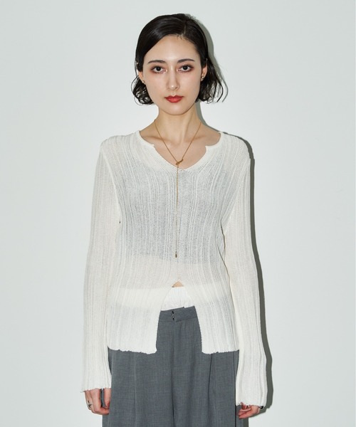 MOCOA'S(モコアズ)の「キーネックメッシュトップス(Tシャツ/カットソー・レディース・ホワイト/ブラック・FREE)」の21枚目の写真