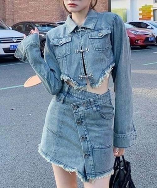 gossip！ロサンゼルス（ゴシップロサンゼルス）の「テーラージャケット×スカート　デニムセットアップ（セットアップ・レディース・ブルー・L/M/S）」の8枚目の写真