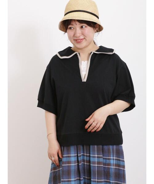 Samansa Mos2(サマンサ モスモス)の「配色パイピングハーフジップカットソー(Tシャツ/カットソー・レディース・キナリ/ブラック/ブルー・F)」の3枚目の写真