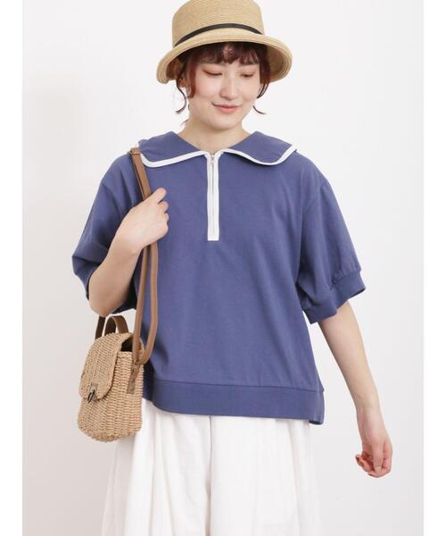 Samansa Mos2(サマンサ モスモス)の「配色パイピングハーフジップカットソー(Tシャツ/カットソー・レディース・キナリ/ブラック/ブルー・F)」の5枚目の写真