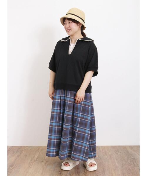 Samansa Mos2(サマンサ モスモス)の「配色パイピングハーフジップカットソー(Tシャツ/カットソー・レディース・キナリ/ブラック/ブルー・F)」の8枚目の写真