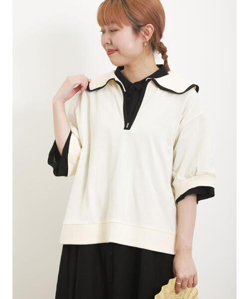 Samansa Mos2(サマンサ モスモス)の「配色パイピングハーフジップカットソー(Tシャツ/カットソー・レディース・キナリ/ブラック/ブルー・F)」の10枚目の写真