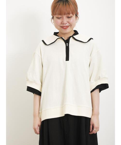 Samansa Mos2(サマンサ モスモス)の「配色パイピングハーフジップカットソー(Tシャツ/カットソー・レディース・キナリ/ブラック/ブルー・F)」の13枚目の写真