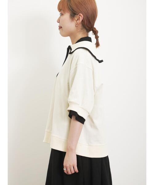 Samansa Mos2(サマンサ モスモス)の「配色パイピングハーフジップカットソー(Tシャツ/カットソー・レディース・キナリ/ブラック/ブルー・F)」の14枚目の写真