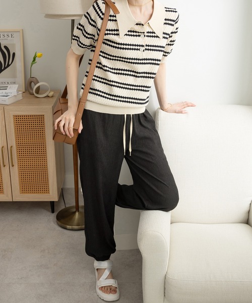 CHAN ME(チャンミ)の「ふくれジャガードジョガーパンツ(その他パンツ・レディース・ブラック/ベージュ/ブルー・MEDIUM/LARGE/X-LARGE)」の20枚目の写真