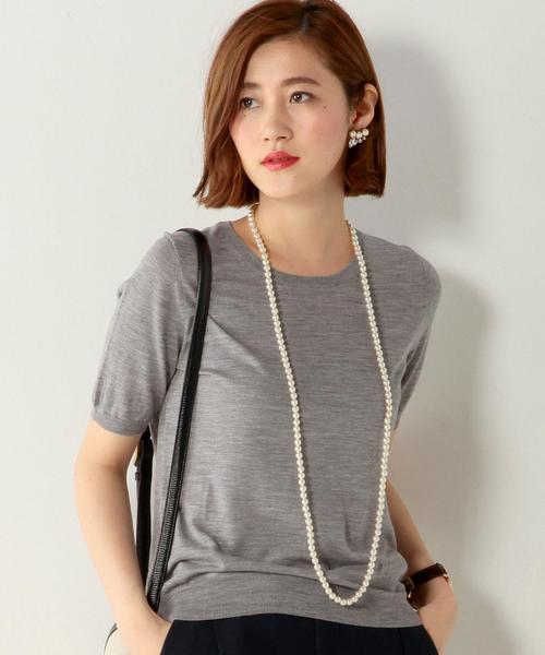 UNITED ARROWS（ユナイテッドアローズ）の「○UBBT W 18G クルーネック　半袖　ニット◆（ニット/セーター・レディース・オフホワイト/ブラック/グレー/ワインレッド/ダークグリーン・フリー）」の4枚目の写真