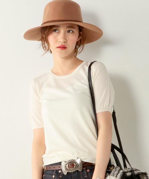 UNITED ARROWS（ユナイテッドアローズ）の「○UBBT W 18G クルーネック　半袖　ニット◆（ニット/セーター・レディース・オフホワイト/ブラック/グレー/ワインレッド/ダークグリーン・フリー）」の2枚目の写真