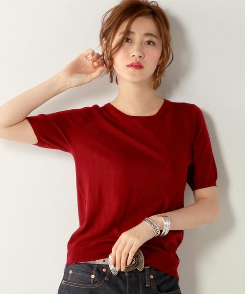 UNITED ARROWS（ユナイテッドアローズ）の「○UBBT W 18G クルーネック　半袖　ニット◆（ニット/セーター・レディース・オフホワイト/ブラック/グレー/ワインレッド/ダークグリーン・フリー）」の5枚目の写真