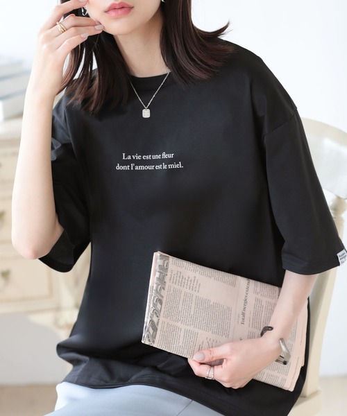 SUNFLOWER EIGHT(サンフラワーエイト)の「ドライタッチ ロゴTシャツ(Tシャツ/カットソー・レディース・グレイッシュベージュ/チャコール/ブラック/ブラウン・FREE)」の12枚目の写真