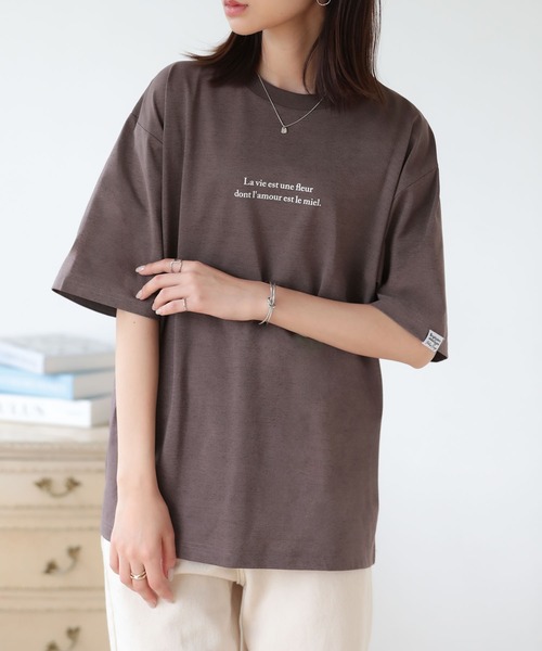 SUNFLOWER EIGHT(サンフラワーエイト)の「ドライタッチ ロゴTシャツ(Tシャツ/カットソー・レディース・グレイッシュベージュ/チャコール/ブラック/ブラウン・FREE)」の16枚目の写真
