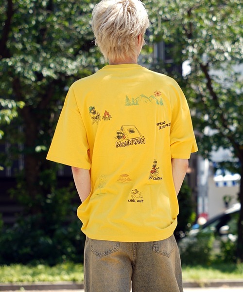 セール】【unisex】イラスト 総刺繍 Tシャツ / 綿100% ルーズ