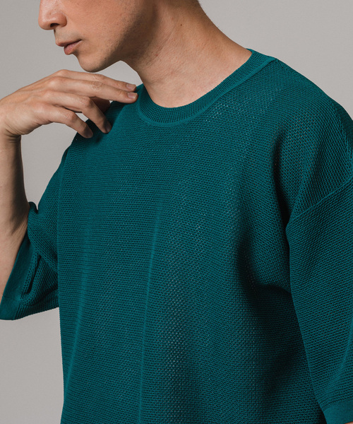 EDIFICE(エディフィス)の「ドライメッシュ リラックスフィット ニットTシャツ(ニット/セーター・メンズ・ブラック/ライトグレー/グリーン系その他/ブルー系その他・MEDIUM/LARGE)」の4枚目の写真