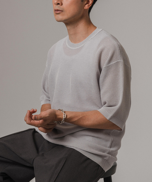 EDIFICE(エディフィス)の「ドライメッシュ リラックスフィット ニットTシャツ(ニット/セーター・メンズ・ブラック/ライトグレー/グリーン系その他/ブルー系その他・MEDIUM/LARGE)」の12枚目の写真