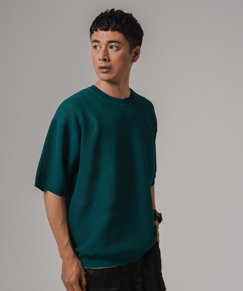 EDIFICE(エディフィス)の「ドライメッシュ リラックスフィット ニットTシャツ(ニット/セーター・メンズ・ブラック/ライトグレー/グリーン系その他/ブルー系その他・MEDIUM/LARGE)」の6枚目の写真
