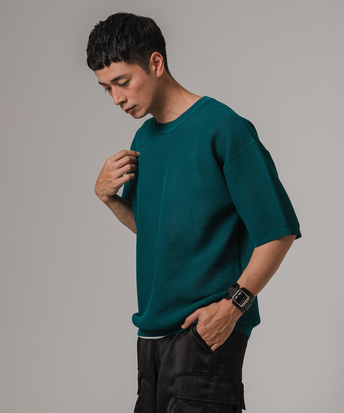 EDIFICE(エディフィス)の「ドライメッシュ リラックスフィット ニットTシャツ(ニット/セーター・メンズ・ブラック/ライトグレー/グリーン系その他/ブルー系その他・MEDIUM/LARGE)」の7枚目の写真