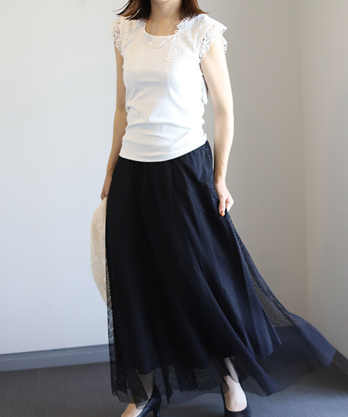 REAL CUBE（リアルキューブ）の「レースタンクトップ（タンクトップ・レディース・ブラック/オフホワイト・FREE）」の5枚目の写真